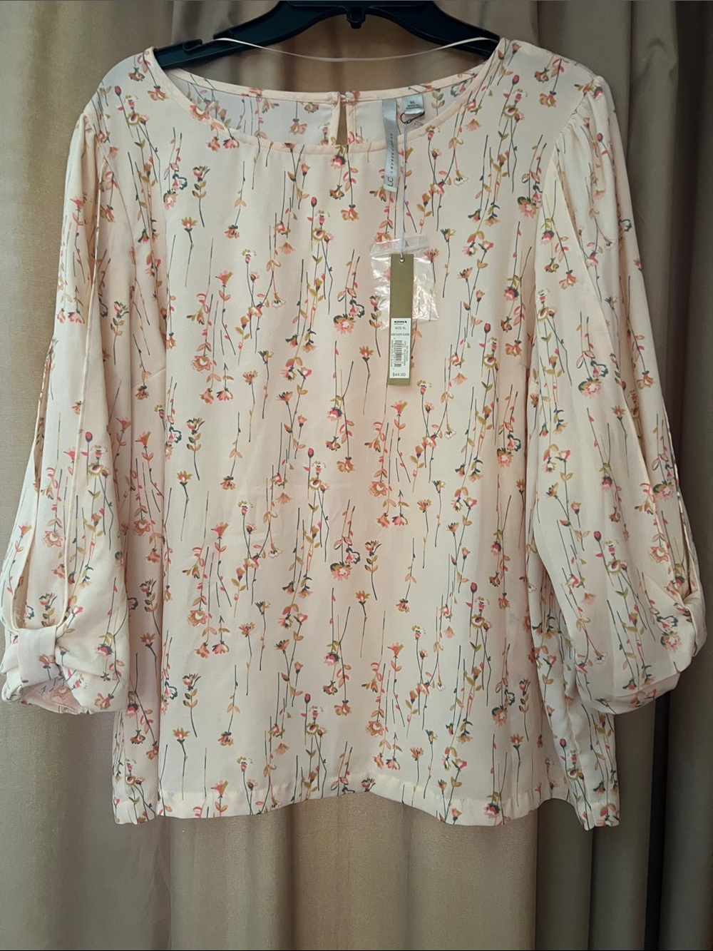 LC Lauren Conrad Cream Floral Puff-Sleeve Blouse
